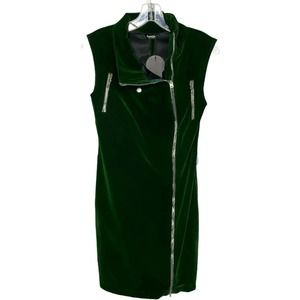 Clocolor Women's Dress Green Bodycon Velvet Sleeveless Leprocon Full Zip‎ M NWT